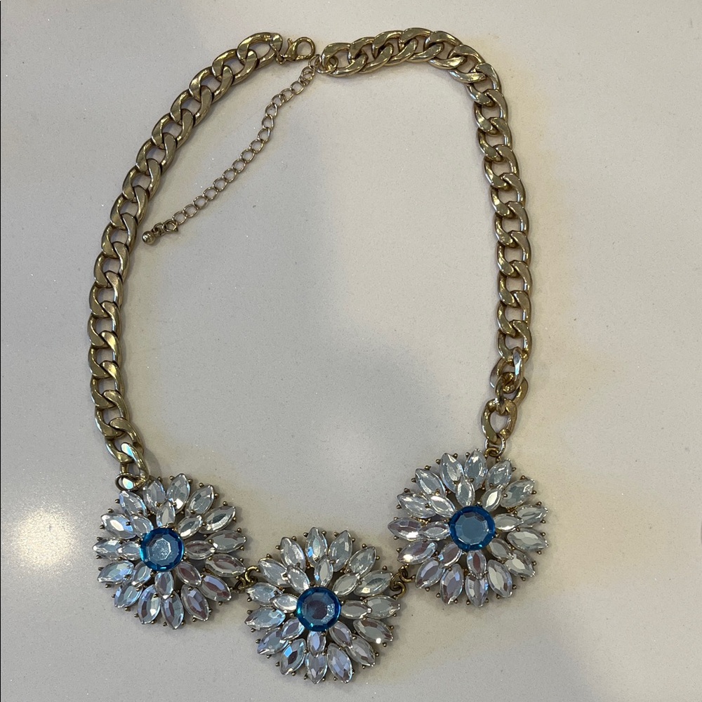 Aldo Gold Necklace with Blue Floral Accents